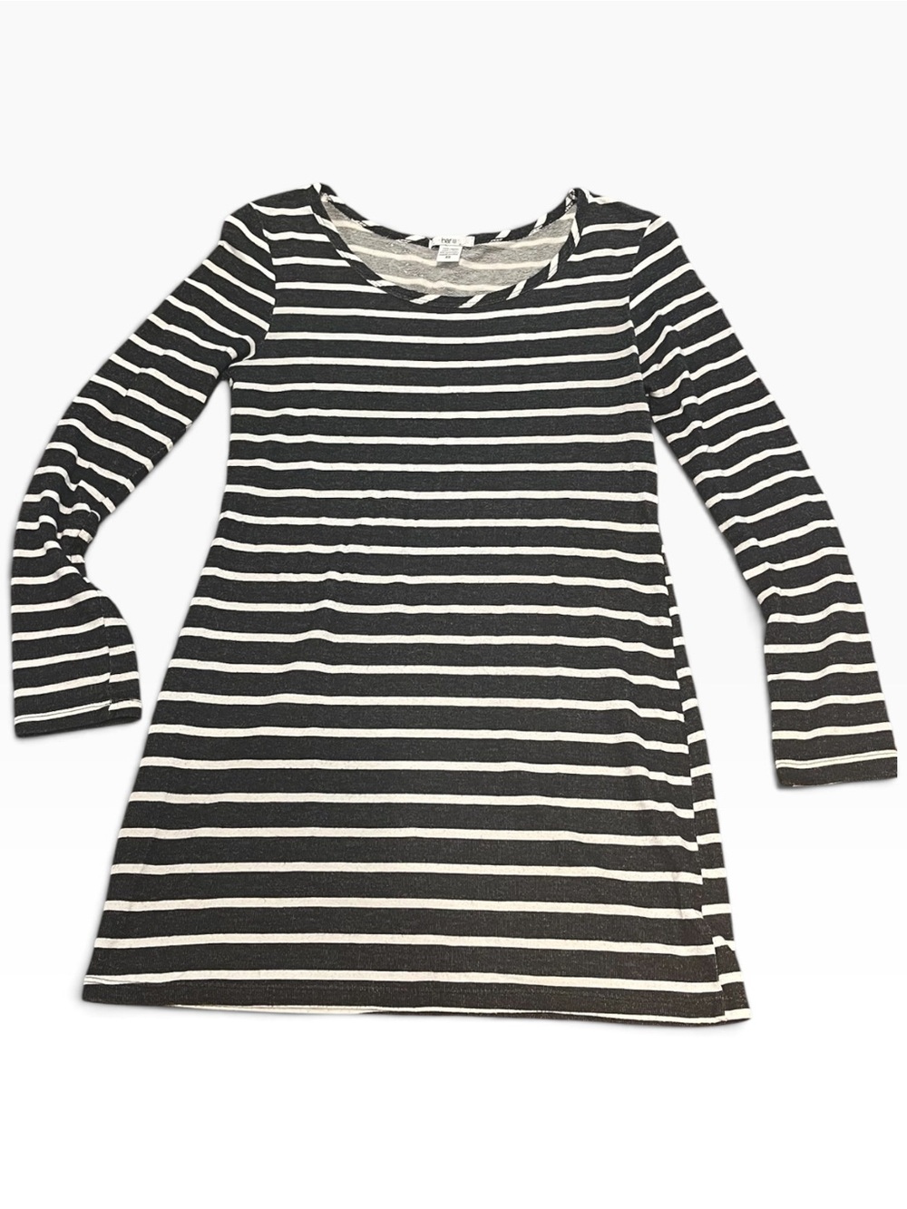 Bar III Black and White Striped Long-Sleeve Scoop Neck Dress